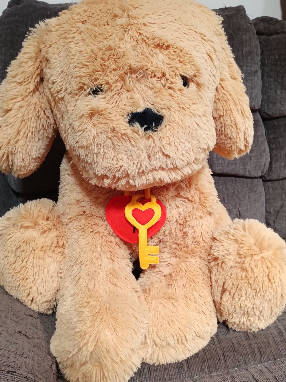 Plush Beige Dog Toy with Heart Key Accessory - Brand: